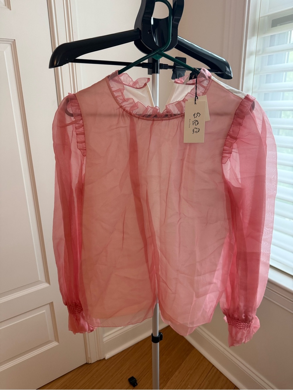 Sea New York Silk Pink Ruffled Long-Sleeve Blouse